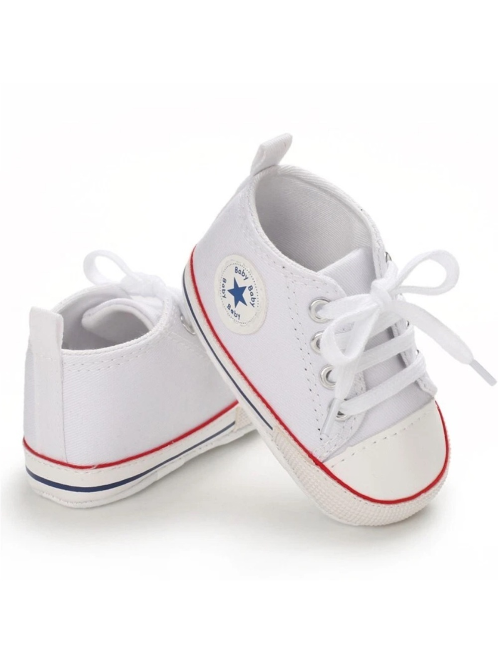 White Canvas Kids Sneakers with Red & Blue Trim